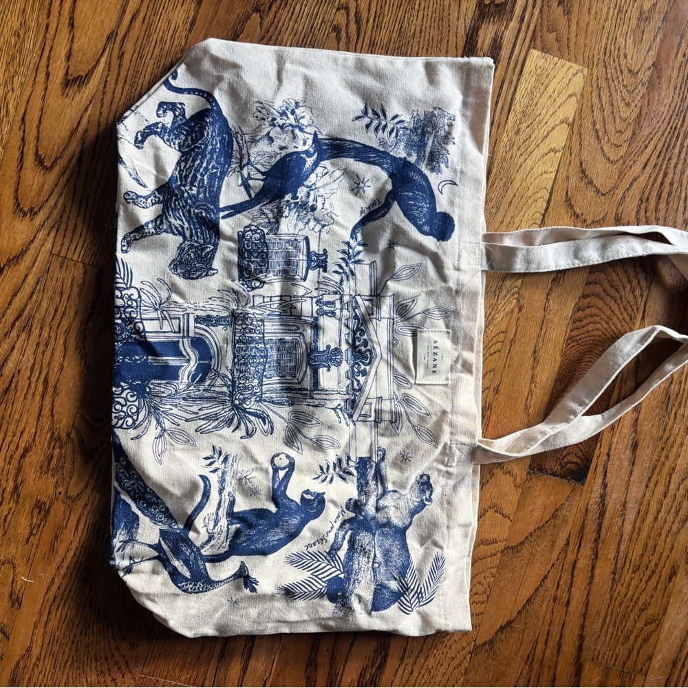 Sezane Blue and Cream Tote Bag